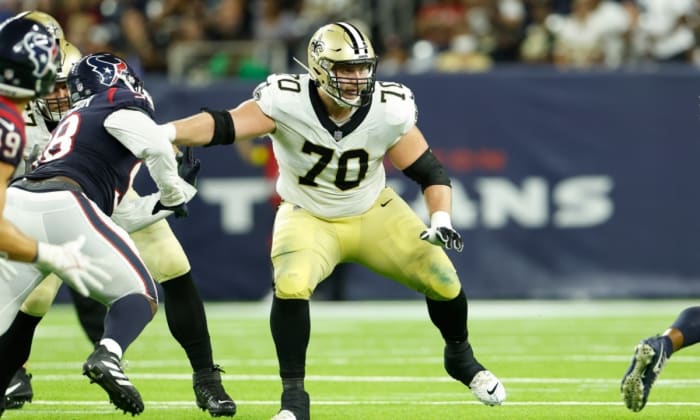 Saints OT Trevor Penning (70) in preseason action against the Houston Texans. Credit: USA TODAY